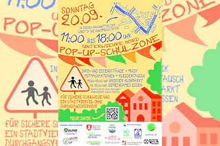 Pop-Up-Schulzone mit Flohmarkt